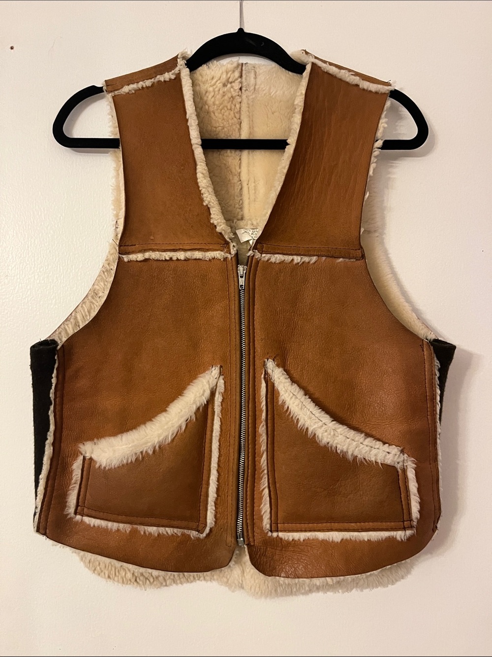 Handmade Brown Leather and Shearling Zip Vest